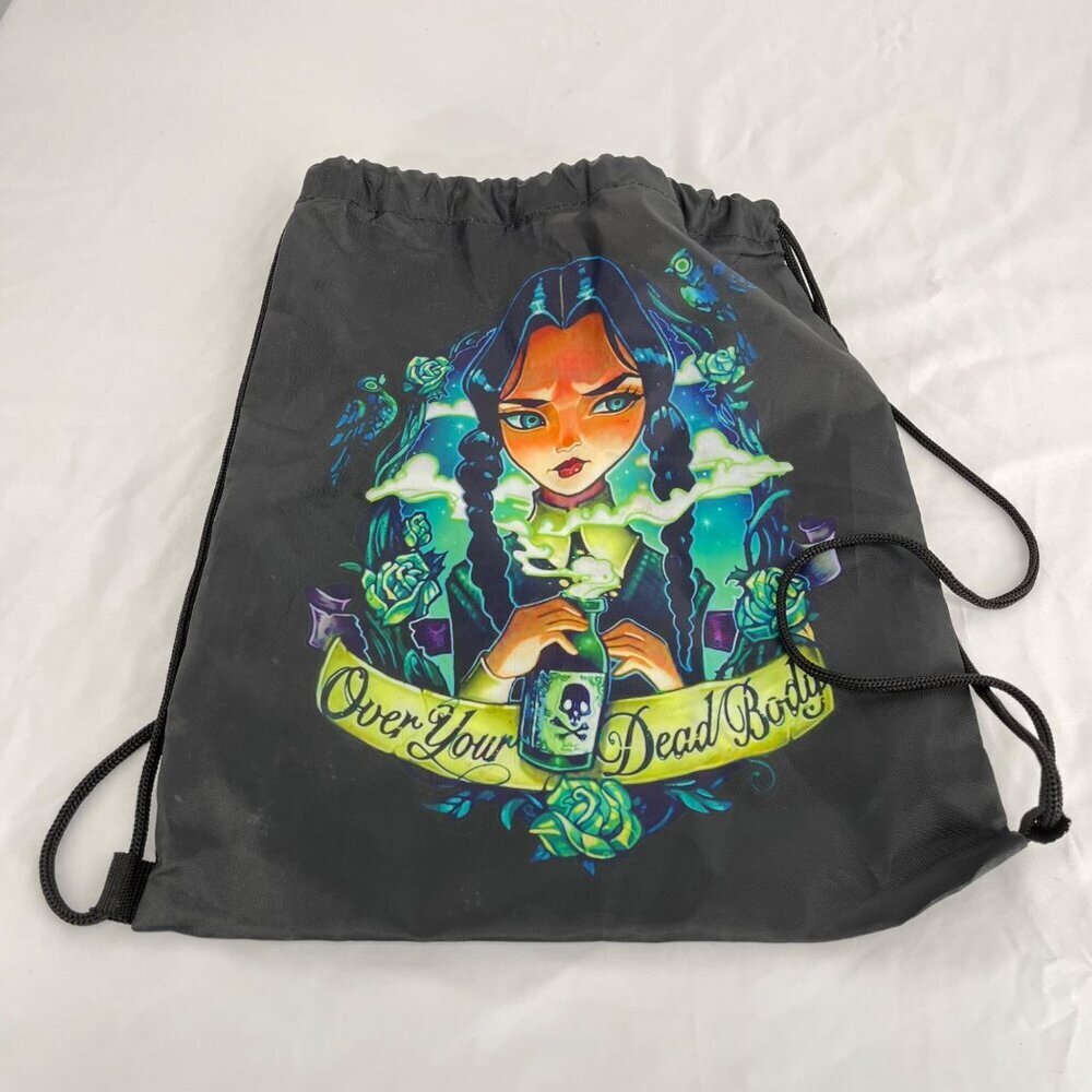 Wednesday Addams Drawstring Backpack With Gothic Artwork - 16"x13"